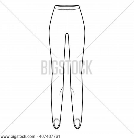 Stirrup Pants Knit Technical Fashion Illustration With Normal Waist, High Rise, Full Length. Flat Sp