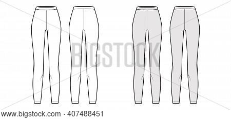 Leggings Knit Pants Technical Fashion Illustration With Normal Waist, High Rise, Full Length. Flat S