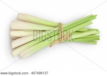 Fresh Lemongrass Isolated On White Background With Clipping Path And Full Depth Of Field, Top View. 