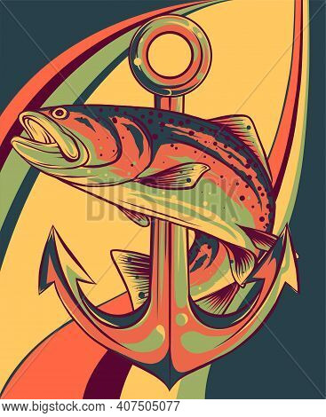 Fish Around The Anchor Vector Illustration Art
