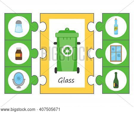Game For Children. Pazl. Waste Sorting Concept Illustration. Sort Garbage By Type. Glass. Educationa