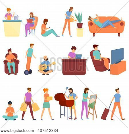 Weekend Icons Set. Cartoon Set Of Weekend Vector Icons For Web Design