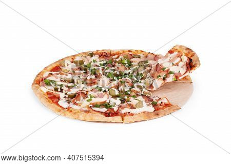 Pepperoni Pizza On A White Background Tasty, Background, No, Food, Calabresa, Delivery, Pie