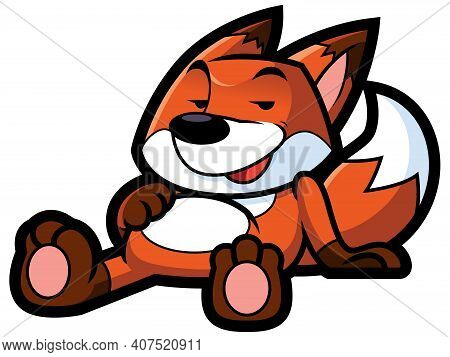 Cool Fat Cartoon Fox Will Take Break After Hearty Lunch.