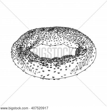 Bagel Donut, Retro Hand Drawn Vector Illustration.