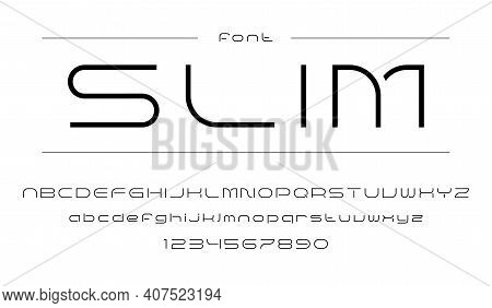 Slim Modern Font. Graphic Black And White Letters. Line Alphabet For Banners, Logo And Texts. Vector