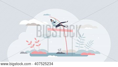 Overcoming Obstacles And Jump Over Life Difficulties Tiny Persons Concept