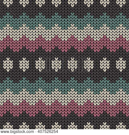 Vector Seamless Knit Pattern With Zigzag Stripes. Knitted Background