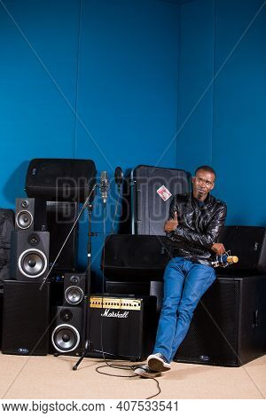 Black African, Executive Producer And Director David Mashabela In Recording Studio