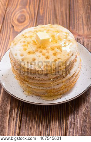 Moroccan Traditional Eating . Pancakes With Honey