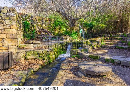 View Of Stream And Water Powered Flour Mill Elements, In The Hermon Stream (banias) Nature Reserve, 