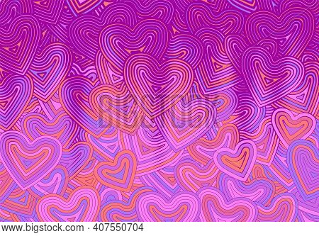 Valentines Day Greeting Card Template Or Background With Hearts And Line Ornament. Retro Fashion Hip