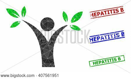 Triangle Tree Man Polygonal Icon Illustration, And Unclean Simple Hepatitis B Stamps. Tree Man Icon 
