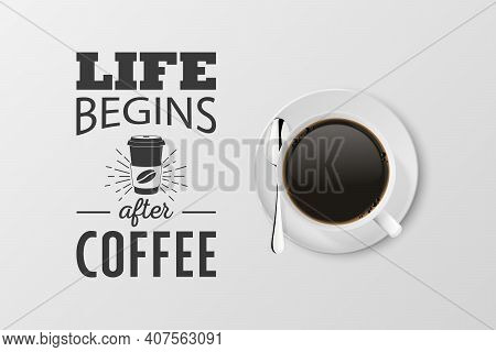 Vector 3d Realistic White Porcelain Ceramic Mug With Black Espresso, Mocha Isolated On White. Coffee