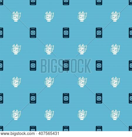 Set Turn Off Robot From Phone And Robot Burned Out On Seamless Pattern. Vector