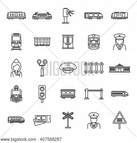 Electric Train Driver Subway Icons Set. Outline Set Of Electric Train Driver Subway Vector Icons For
