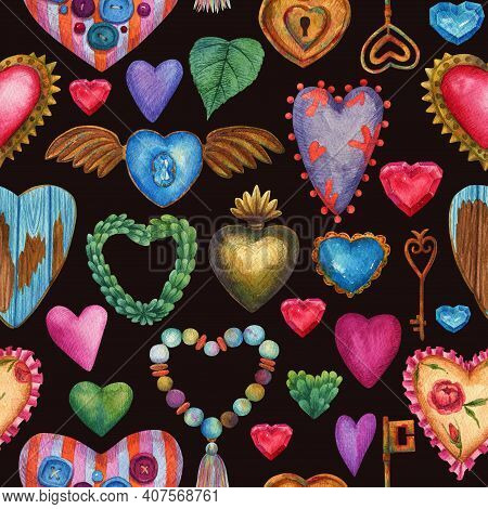 Watercolor Seamless Heart Background. Love Pattern. Valentines Decor
