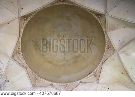 Vijayapura, Karnataka, India - November 8, 2013: Gol Gambaz Mausoleum. Looking Up Into The Dome From