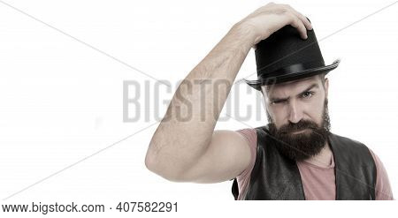 Magician Circus Worker. Man Bearded Guy Magician. Magician Character. Magician Trick Performance Con