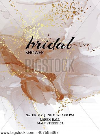 Bridal Shower Watercolor Ink Copper Rust Template. Scandinavian Minimalistic Print
