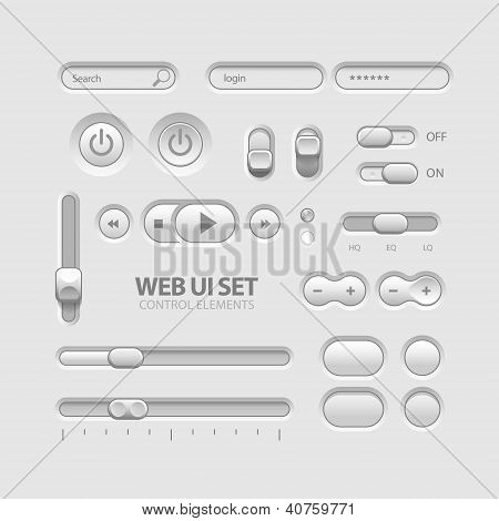 Könnyű Web UI elemek Design szürke. Elemek: Gombok, switch, csúszik