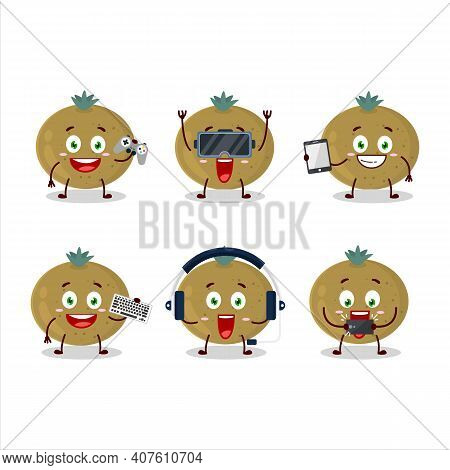 Ceylon Gooseberry Cartoon Character Are Playing Games With Various Cute Emoticons