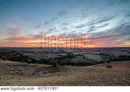 Colourful Sunset Over Golden Plains, Maude, Victoria, Australia