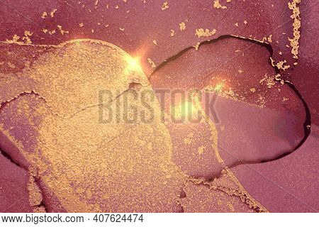 Vinatge Abstract Gold And Maroon Marble Texture With Sparkles