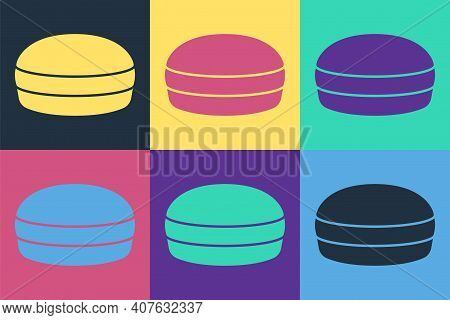 Pop Art Macaron Cookie Icon Isolated On Color Background. Macaroon Sweet Bakery. Vector