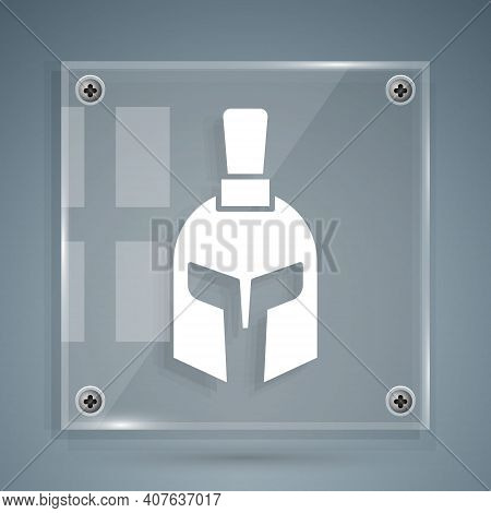 White Greek Helmet Icon Isolated On Grey Background. Antiques Helmet For Head Protection Soldiers Wi