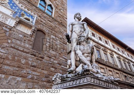 Sculpture Of Hercules And Cacus By Baccio Bandinelli At The Entrance Of The Palazzo Vecchio In The P