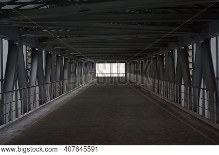 Deserted Aboveground Pedestrian Crossing On A Winter Morning