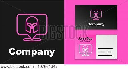 Pink Line Greek Helmet Icon Isolated On Black Background. Antiques Helmet For Head Protection Soldie