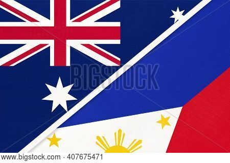 Australia And Philippines, National Flags From Textile. Relationship, Partnership And Match Between 