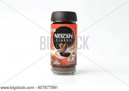 Klang,malaysia:february 11, 2021-bottle Of Nescafe Classic Over White Background. Nescafe Is A Brand