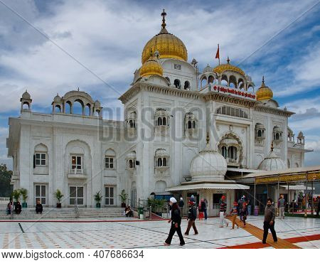 Delhi. India. January 30, 2016. Architecture Of The Gurdwara Bangla Sahib Sikh Temple. It Is The Mai