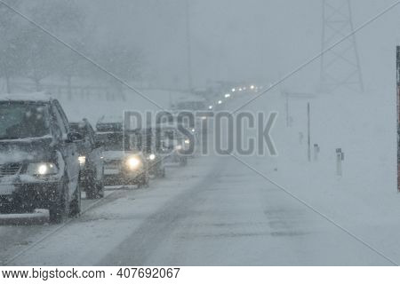 Traffic Jam In The Winter