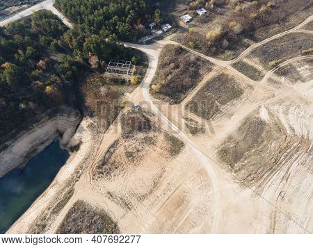 Aerial View Of Pyasachnik (sandstone) Reservoir, Sredna Gora Mountain, Plovdiv Region, Bulgaria