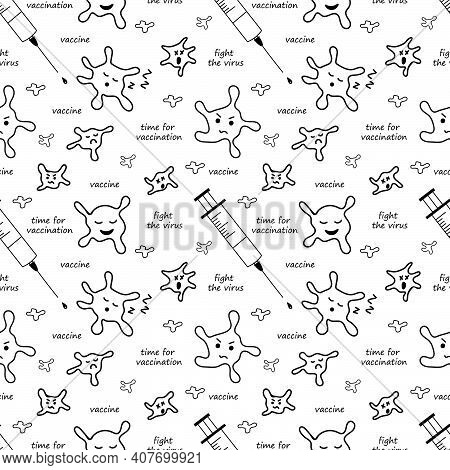 Vector Pattern With Viruses And Vaccine To Motivate People To Get Vaccinated And Fight The Virus