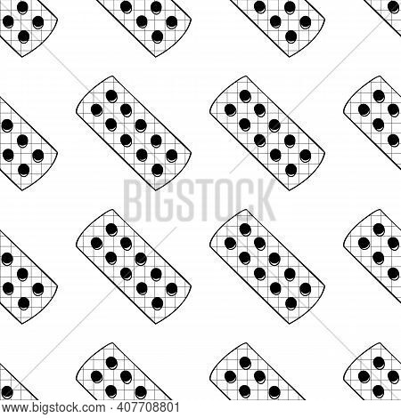 Seamless Pattern Made From Hand Drawn Tablets Blister Illustration. Isolated On White Background.