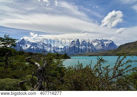 Cuernos, Horns Of Torres Del Paine Covered With Snow At Torres Del Paine National Park In The Andes 