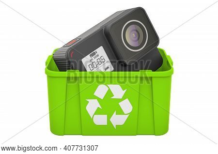 Recycling Trashcan With Dashcam, 3d Rendering Isolated On White Background
