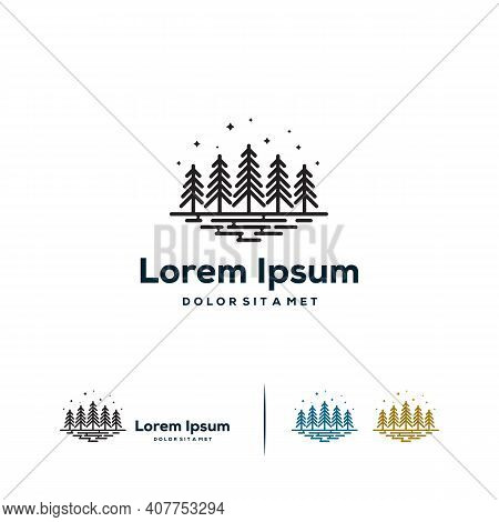 Simple Flat Pine Forest Logo Designs Concept Vector, Line Pine Tree Logo Template