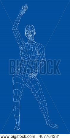 Wireframe Ballerina Or Dancer In Dance Pose. Vector 3d Rendering