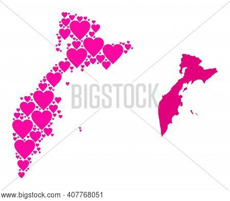 Love Mosaic And Solid Map Of Kamchatka Peninsula. Mosaic Map Of Kamchatka Peninsula Is Formed With P