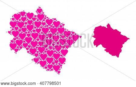 Love Collage And Solid Map Of Uttarakhand State. Collage Map Of Uttarakhand State Designed With Pink