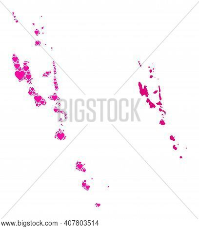 Love Collage And Solid Map Of Vanuatu Islands. Collage Map Of Vanuatu Islands Designed With Pink Val