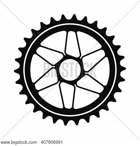 Bike Gear Star Icon. Black On White Background With Shadow. Vector Illustration.