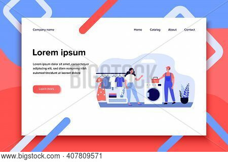 Technical Service Worker Repairing Washing Machine. Home, Overall, Tool Box Flat Vector Illustration