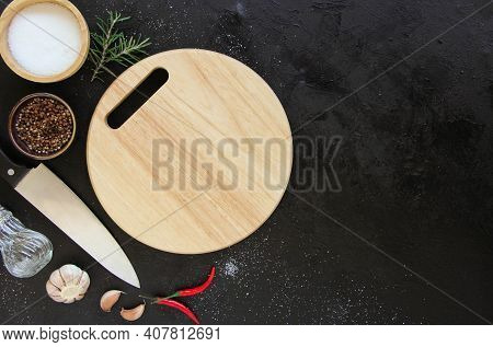 Empty White Plate On A Dark Metal Background. Top View With Copy Space.